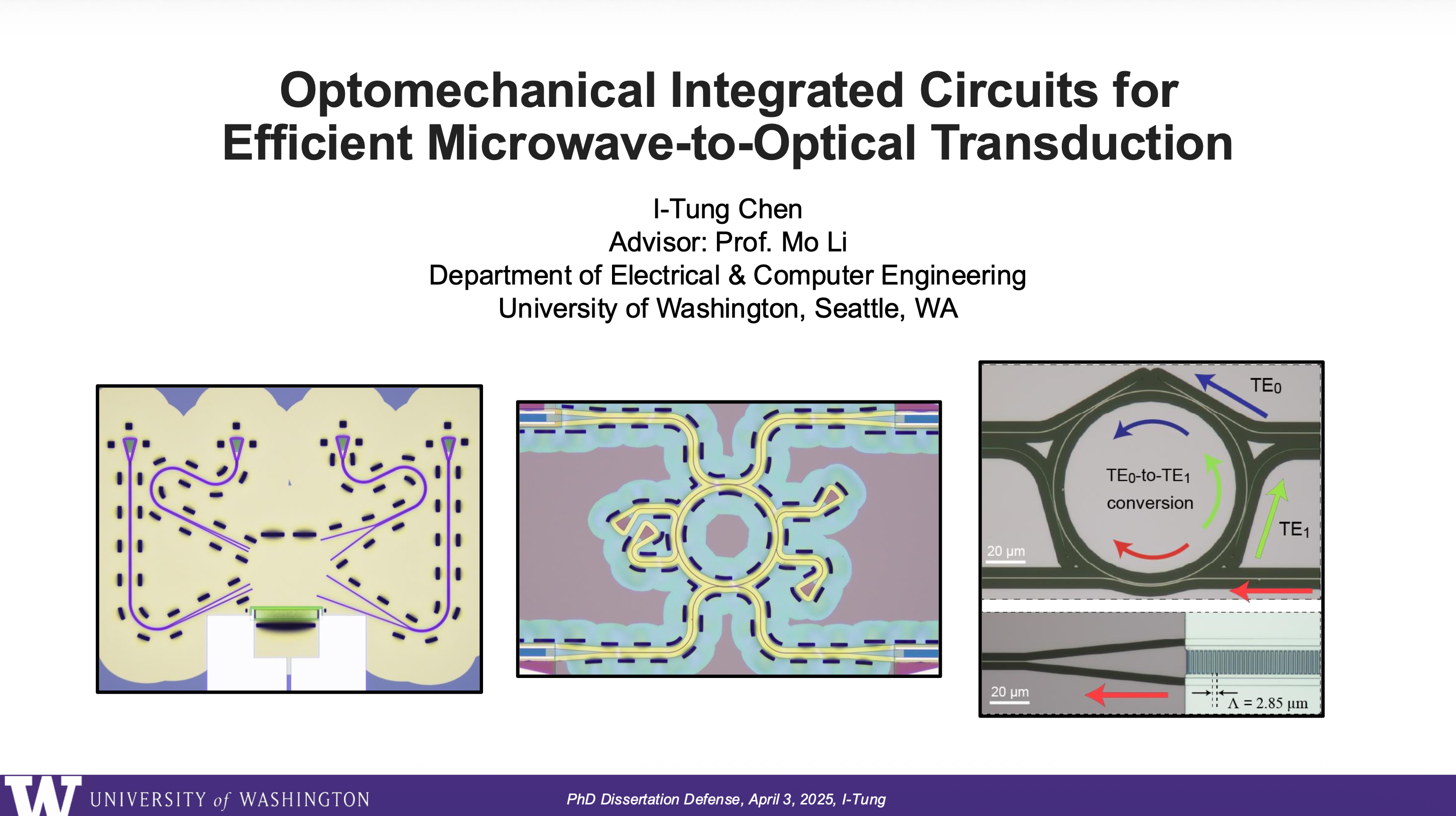 First slide: Optomechanical Integrated Circuits for Efficient Microwave-to-Optical Transduction